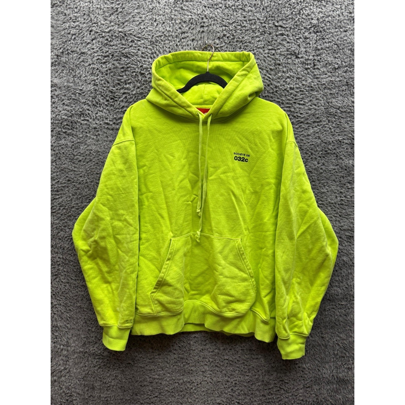 032c Logo Embroidered Fleece Oversized Pullover Hoodie Neon Green Mens Size L